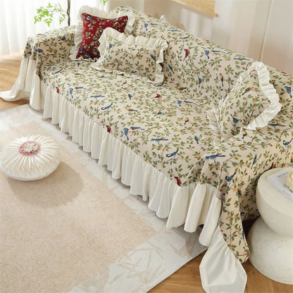 Rural Style Bird & Floral Soft Sofa Cover - image 13