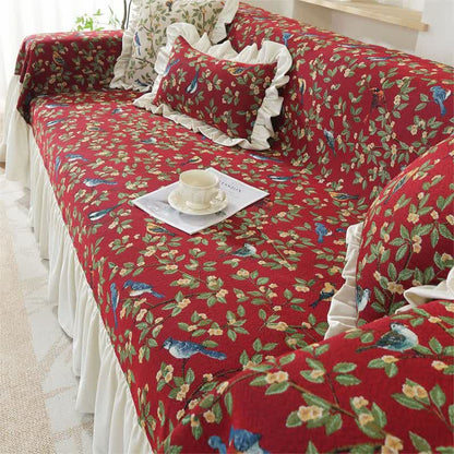 Rural Style Bird & Floral Soft Sofa Cover - image 7