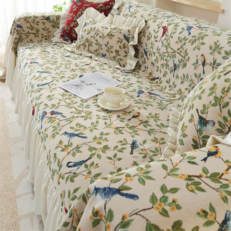 Rural Style Bird & Floral Soft Sofa Cover - image 18