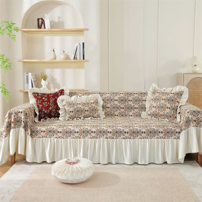 Jacquard Plum Blossom Ruffled Sofa Cover - image 1