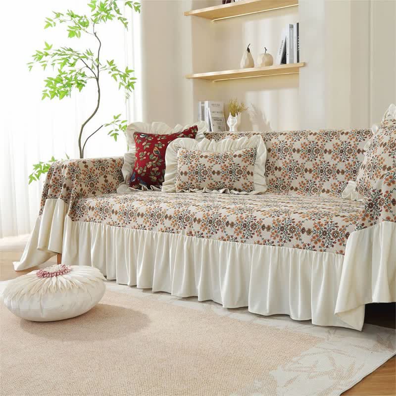 Jacquard Plum Blossom Ruffled Sofa Cover - image 2