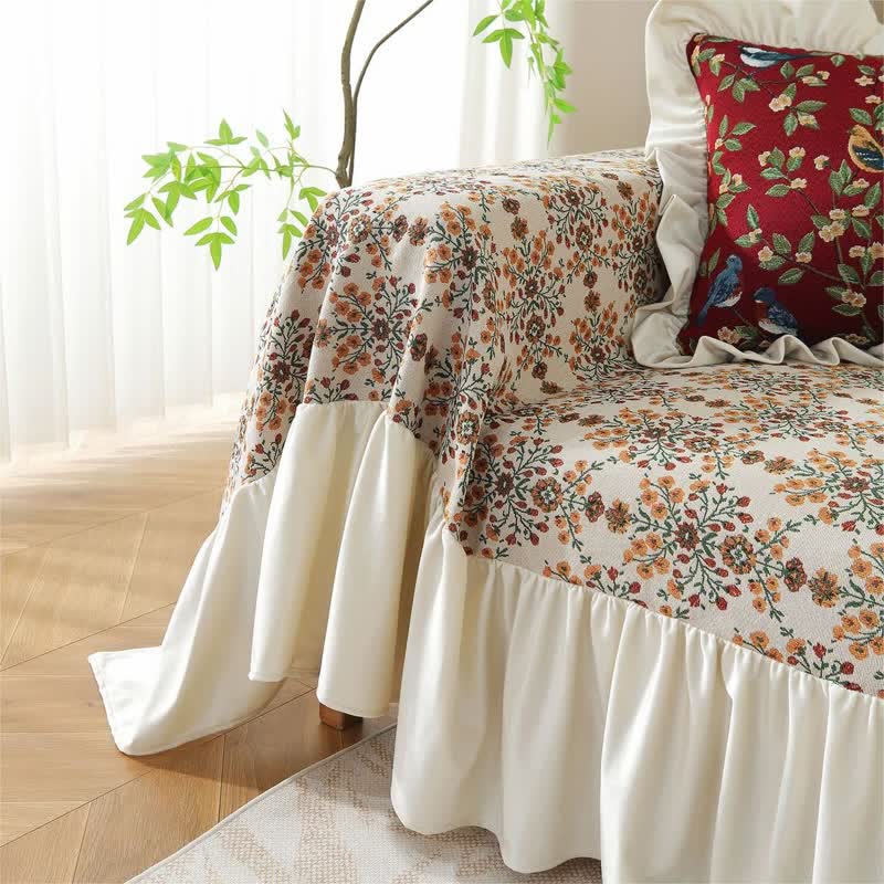 Jacquard Plum Blossom Ruffled Sofa Cover - image 7