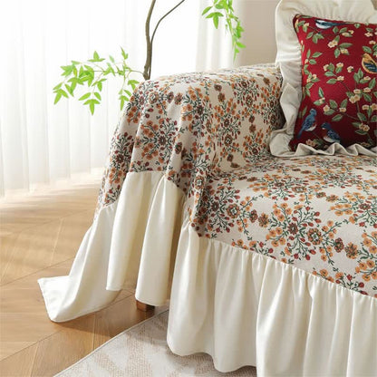Jacquard Plum Blossom Ruffled Sofa Cover - image 7