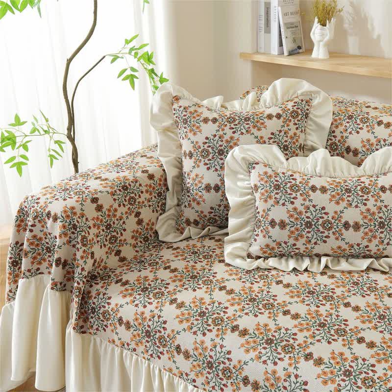Jacquard Plum Blossom Ruffled Sofa Cover - image 8
