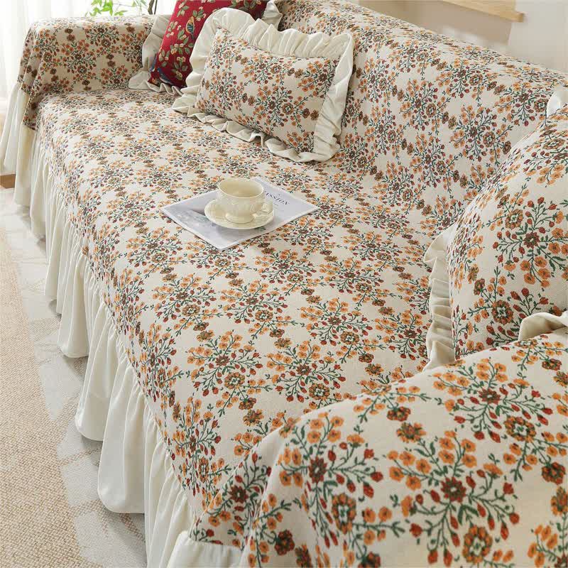 Jacquard Plum Blossom Ruffled Sofa Cover - image 5