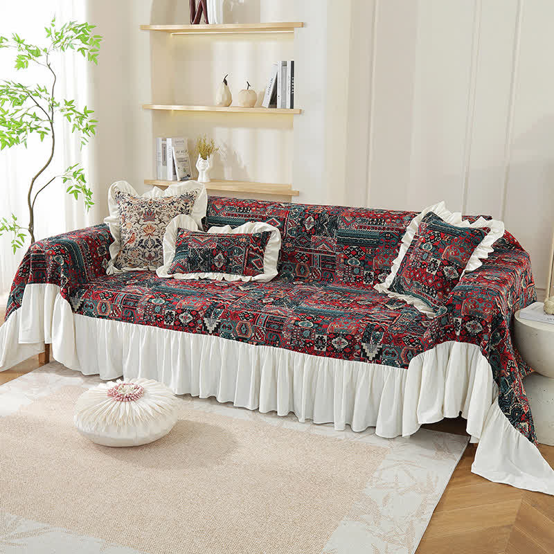Boho Vintage Geometric Ruffle Sofa Cover - image 2