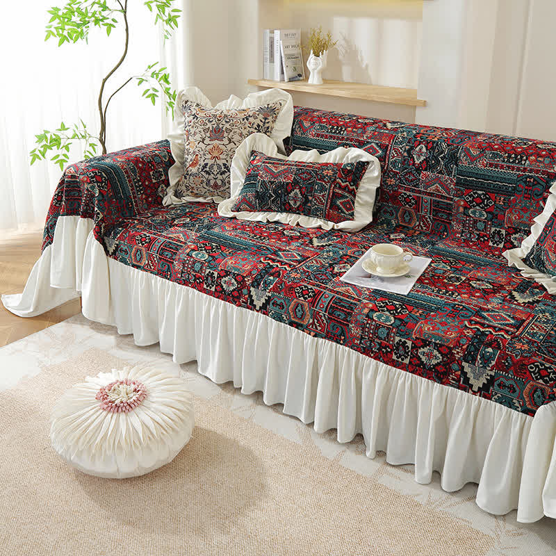 Boho Vintage Geometric Ruffle Sofa Cover - image 3