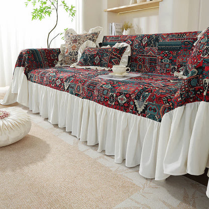 Boho Vintage Geometric Ruffle Sofa Cover - image 4