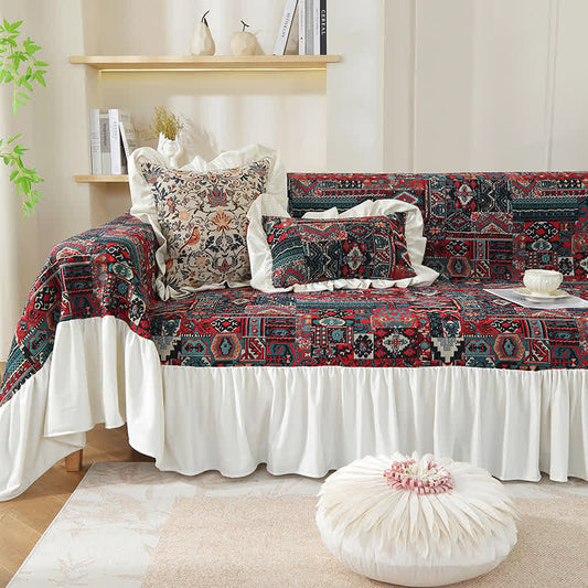 Boho Vintage Geometric Ruffle Sofa Cover - 1pc Pillowcase: 18" x 18" - image 0