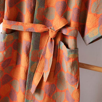 V-neck Vivid Leaf Cotton Gauze Summer Bathrobe - image 3