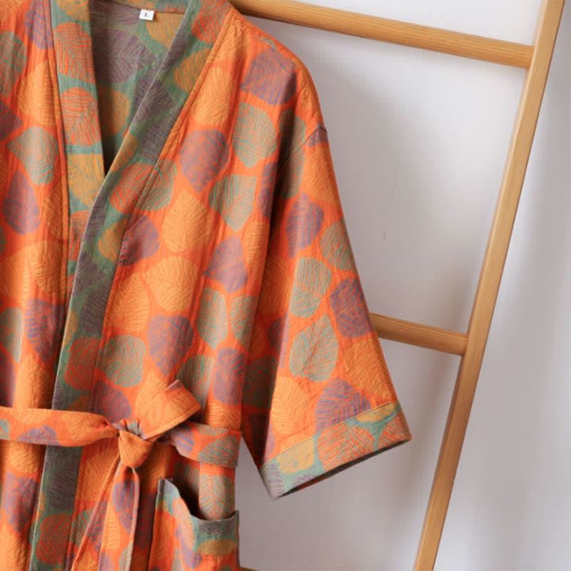 V-neck Vivid Leaf Cotton Gauze Summer Bathrobe - image 2