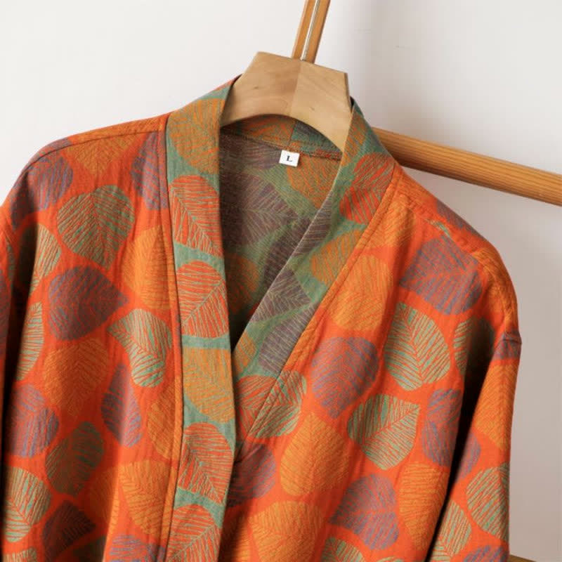 V-neck Vivid Leaf Cotton Gauze Summer Bathrobe - image 1