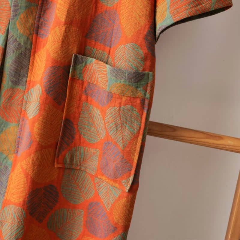 V-neck Vivid Leaf Cotton Gauze Summer Bathrobe - image 4