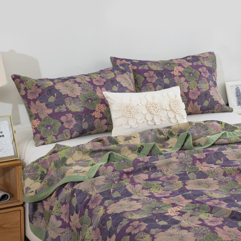 Reversible Blossom Floral Cotton Gauze Quilt - 2pcs Pillowcases - 48cm × 74cm - image 2
