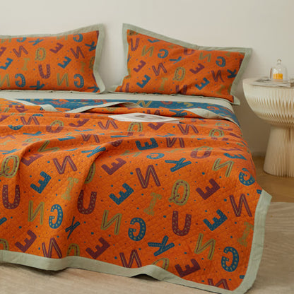 Three Layers Cotton Gauze Letters Reversible Quilt - Orange - Quilt - King - image 0