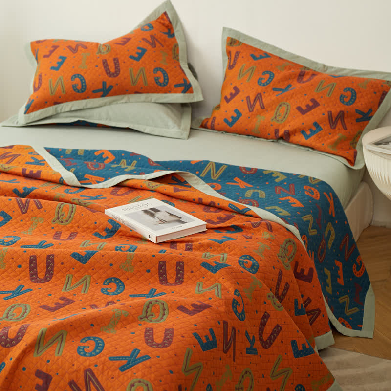 Three Layers Cotton Gauze Letters Reversible Quilt - image 3