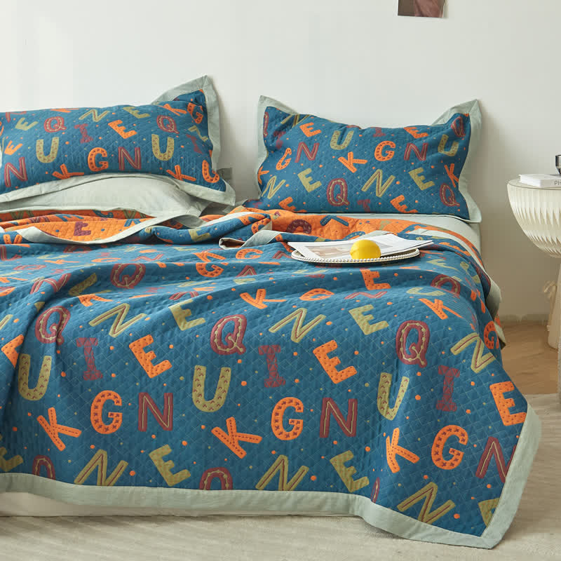 Three Layers Cotton Gauze Letters Reversible Quilt - Blue - Quilt - King - image 4