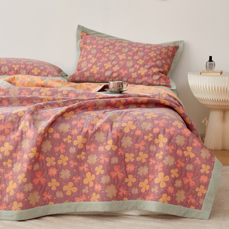 Rural Four Leaf Clover Cotton Gauze Soft Quilt - Quilt with 2pcs Pillowcases - King - image 0