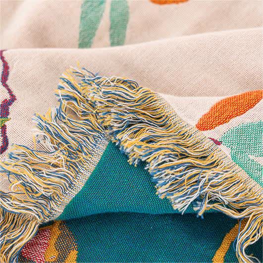 Cotton Gauze Pastoral Bird Tassel Quilt  - image 5