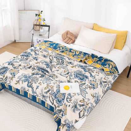 Luxurious Rural Style Cotton Summer Quilt - Dark Blue & Yellow - Queen - image 6