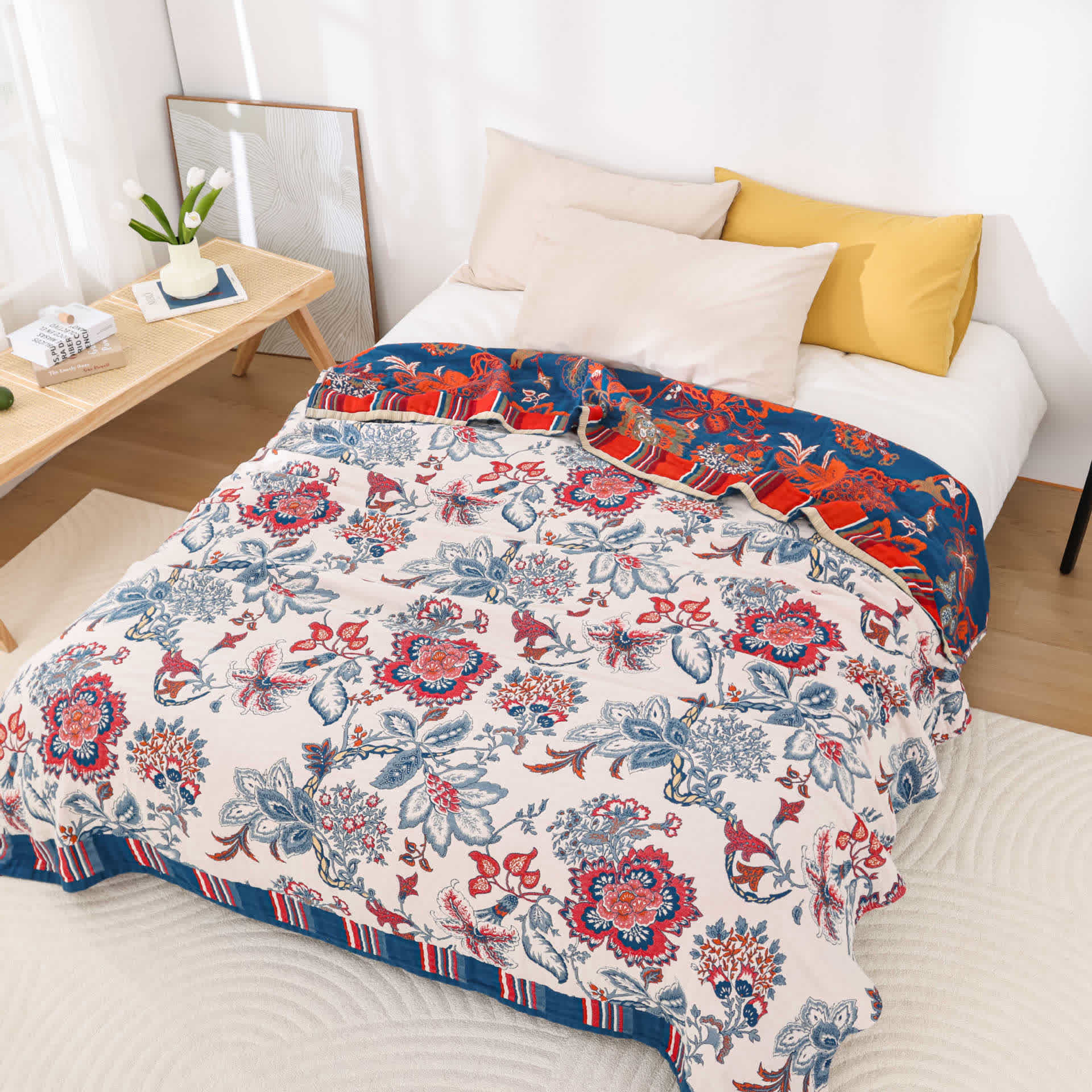 Luxurious Rural Style Cotton Summer Quilt - Dark Blue & Red - Queen - image 0