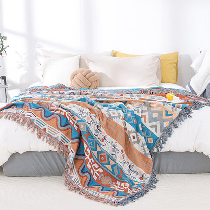 Cotton Gauze Retro Geometric Tassel Quilt - image 3