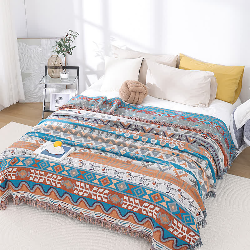 Cotton Gauze Retro Geometric Tassel Quilt - image 1