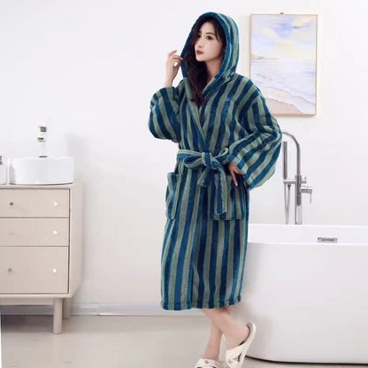 Modern Line Comfy Fleece Hooded Bathrobe - Peacock Blue - One Size - image 2