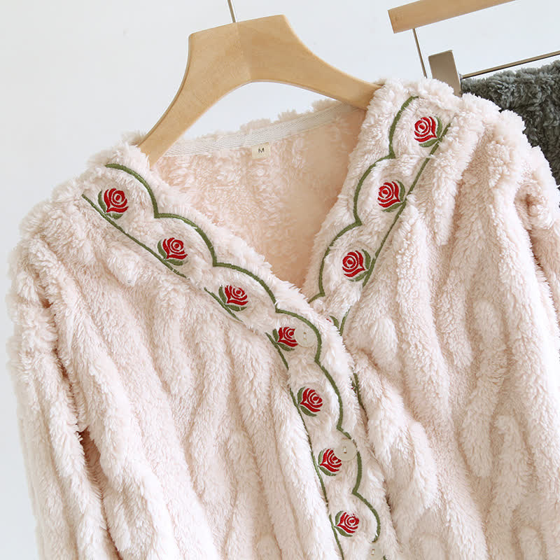 Embroidery Fluffy Fleece Long Sleeves Pajama Set - image 6