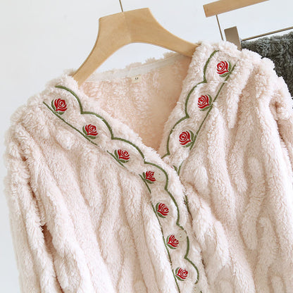 Embroidery Fluffy Fleece Long Sleeves Pajama Set - image 6