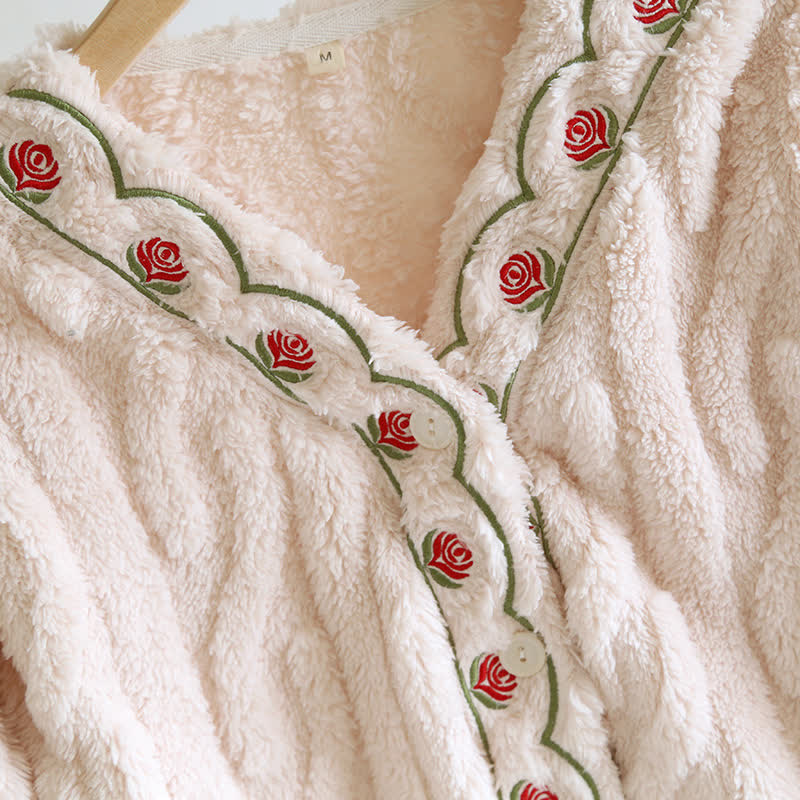 Embroidery Fluffy Fleece Long Sleeves Pajama Set - image 7