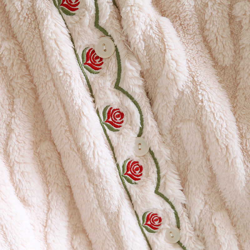 Embroidery Fluffy Fleece Long Sleeves Pajama Set - image 8