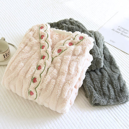 Embroidery Fluffy Fleece Long Sleeves Pajama Set - image 5