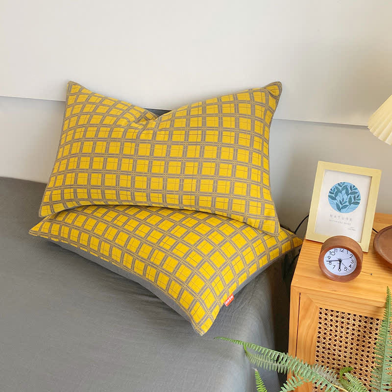 Cotton Gauze Classic Plaid Flat Sheet - 2pcs Pillowcases - 19" x 29" - image 3