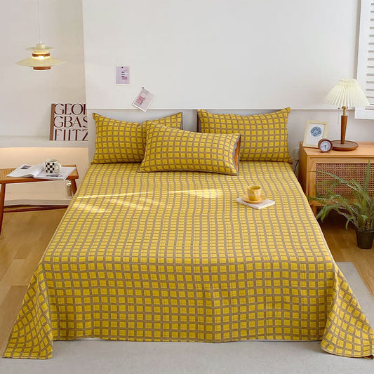 Cotton Gauze Classic Plaid Flat Sheet - Sheet with 2pcs Pillowcases - Queen - image 0