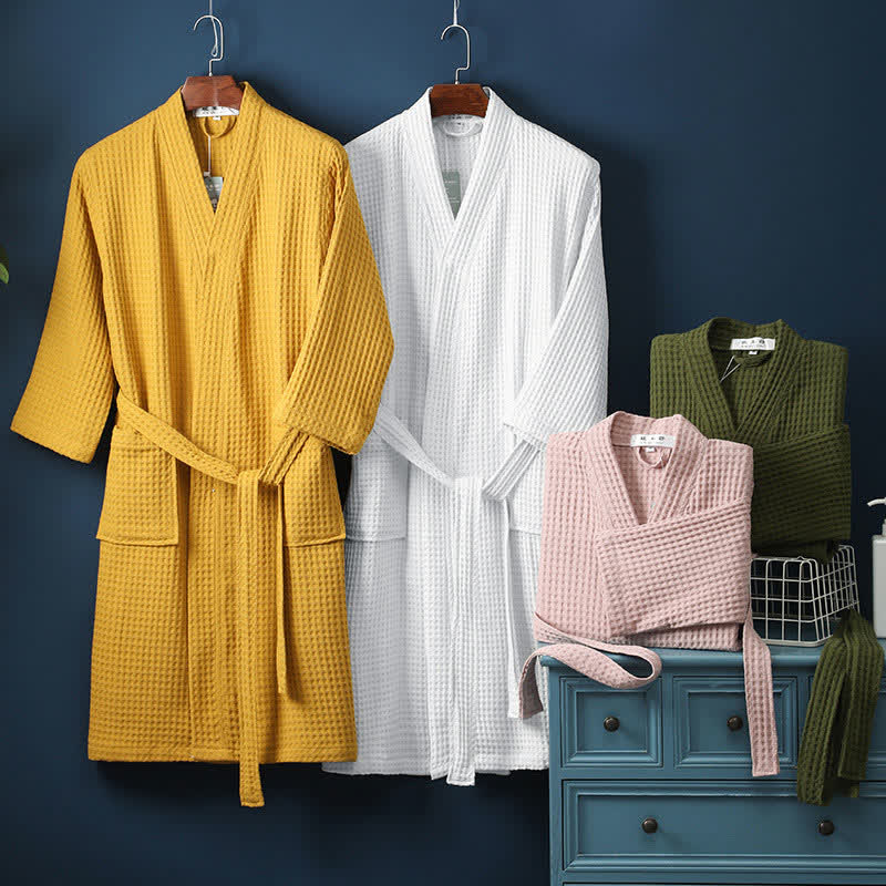 Simple Solid Color Cotton V-neck Bathrobe - image 1