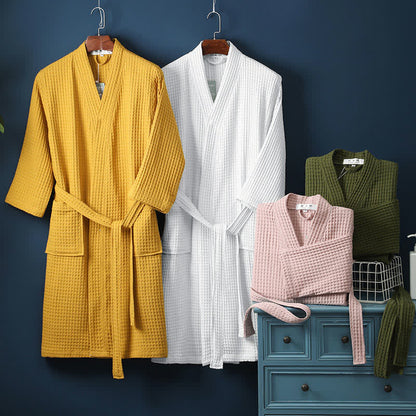 Simple Solid Color Cotton V-neck Bathrobe - image 1