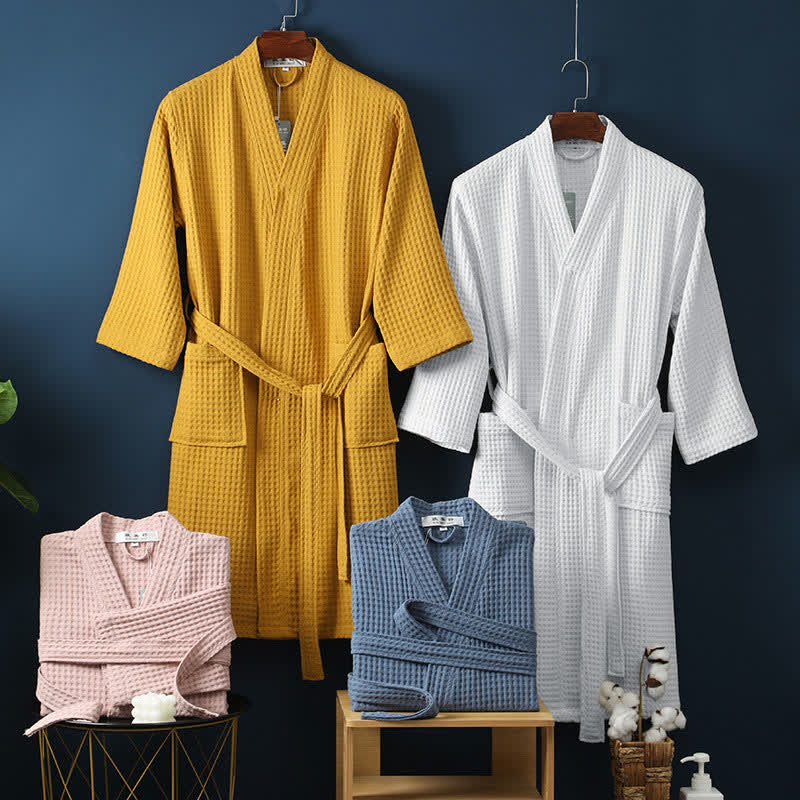 Simple Solid Color Cotton V-neck Bathrobe - image 0