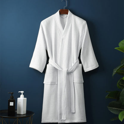Simple Solid Color Cotton V-neck Bathrobe - White - XL - image 5