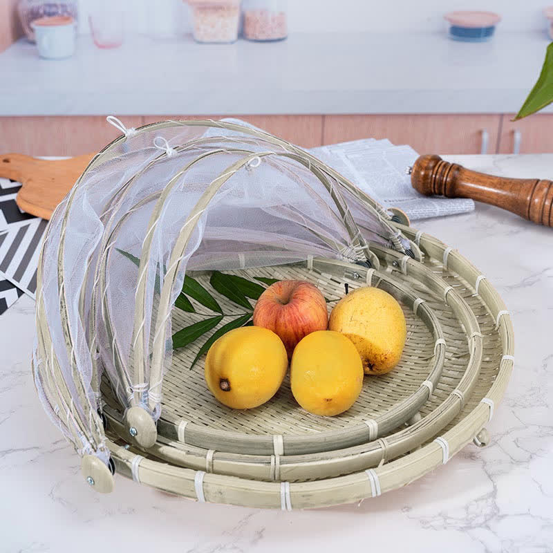 Ownkoti Creative Hand-Woven Food Basket / Tray with Net Cover - As Picture - S & M & L - image 0