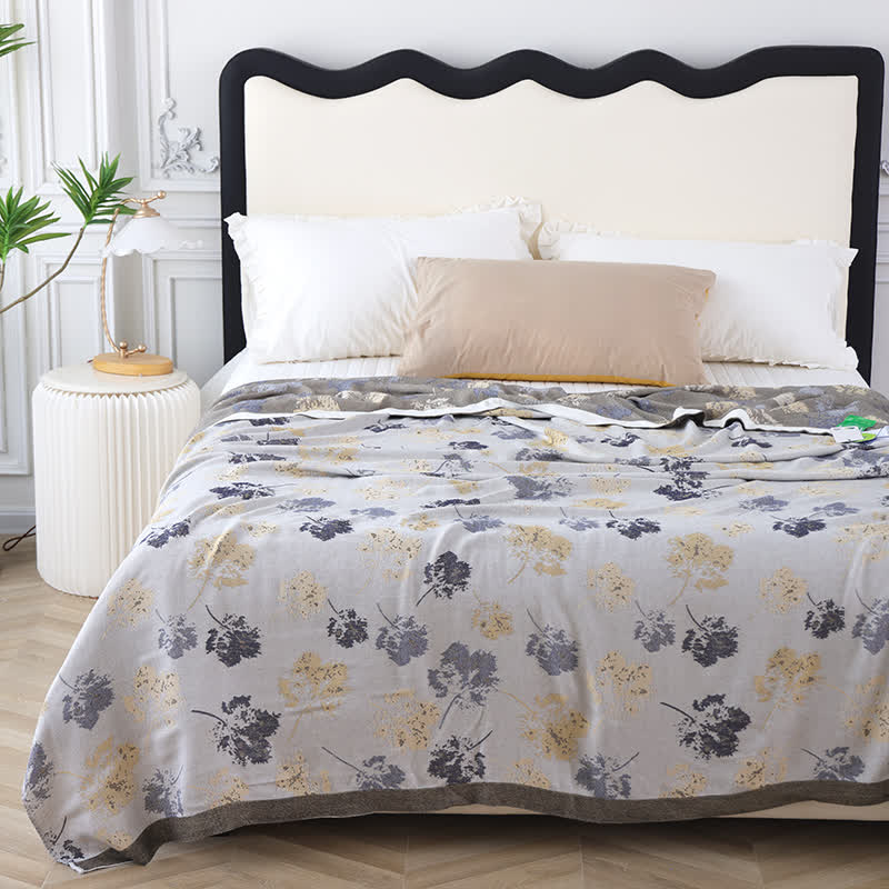 Bamboo Fiber Elegant Leaf Soft Blanket - Gray Brown - Full - image 2