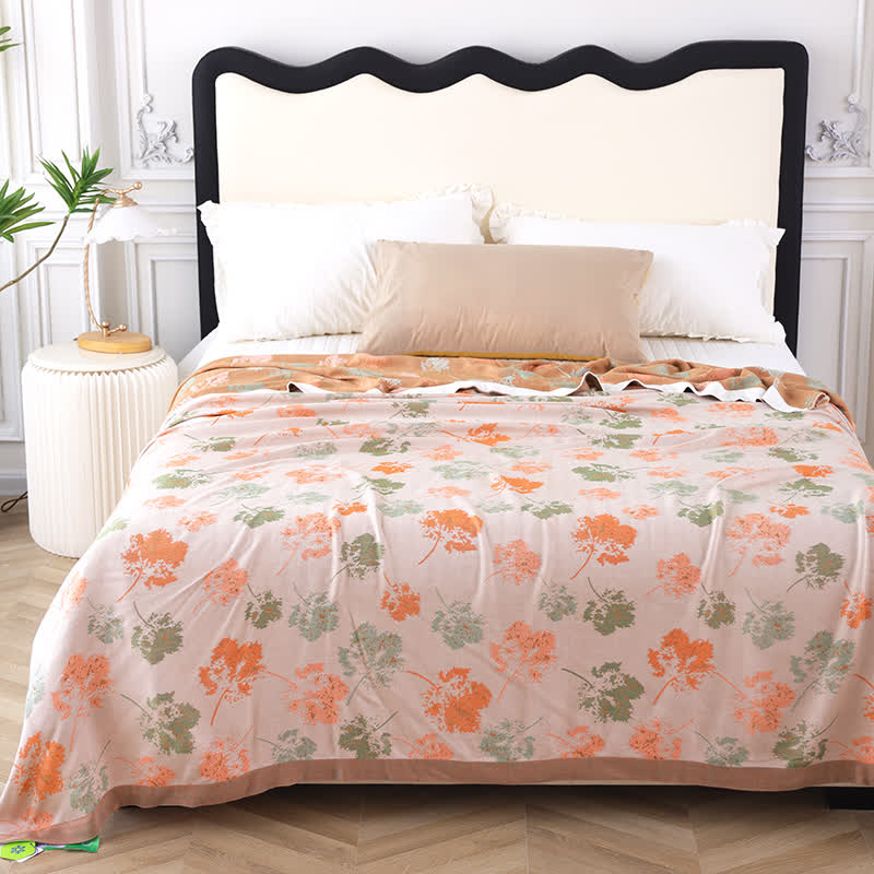 Bamboo Fiber Elegant Leaf Soft Blanket - Orange - Full - image 0