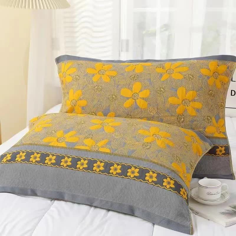 Cotton Gauze Rustic Flower Pillow Towel(2PCS) - 19" x 31" - image 0