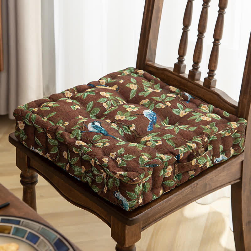 Bird Leaf Jacquard Chair Pad Floor Cushion - Brown - 16" x 16" x 4"  - image 5