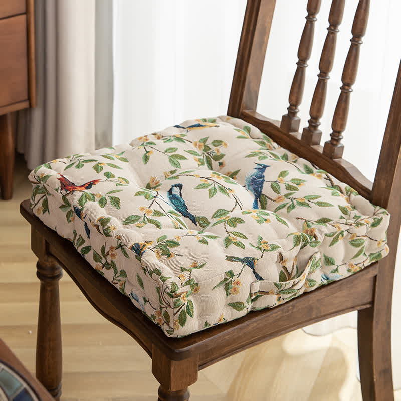Bird Leaf Jacquard Chair Pad Floor Cushion - Beige - 16" x 16" x 4"  - image 4
