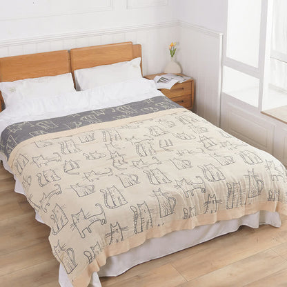 Ownkoti Cat Print Cotton Quilt Reversible Blanket - image 1