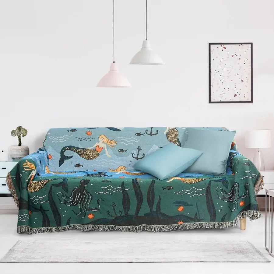 Ownkoti Mermaid Sofa Cover Palm Tassel Blanket - As Picture - 71" x 134" - image 0