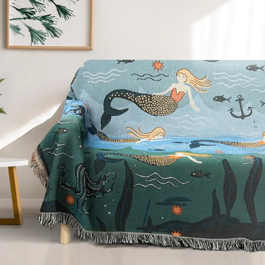 Ownkoti Mermaid Sofa Cover Palm Tassel Blanket - image 1
