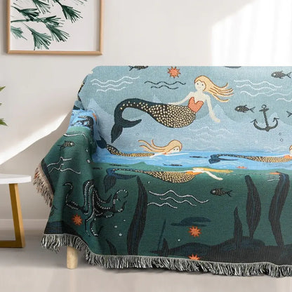 Ownkoti Mermaid Sofa Cover Palm Tassel Blanket - image 1