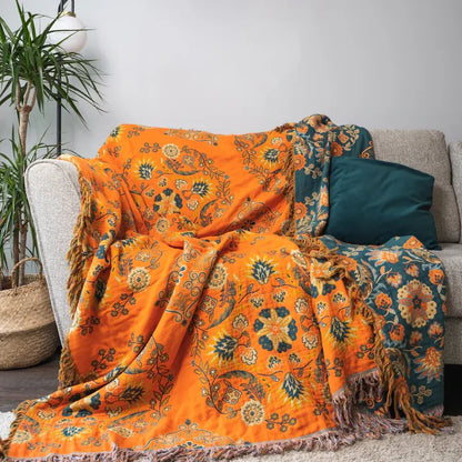 Ownkoti Vintage Throw Blanket Flower Sofa Cover - Orange - 90" x 98" - image 0